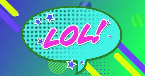 Comic-style speech bubble with lol and star decorations