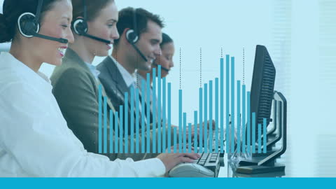 Diverse Call Center Team with Digital Interface Display