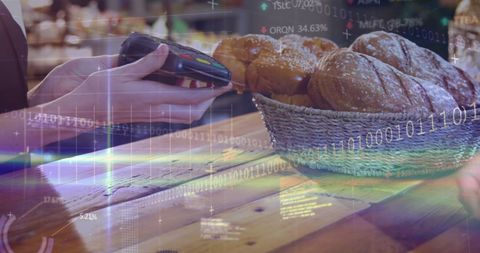 contactless payment in modern cafe with digital interface overlay - Download Free Stock Images Pikwizard.com