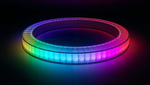 Glowing rainbow led ring installation with reflective neon modules and spectrum gradient