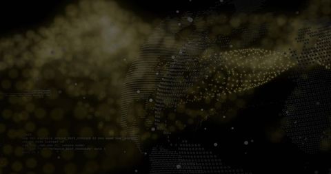Rotating digital globe emitting golden particles and glowing data network visualization