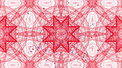 Intricate Red Geometric Pattern with Abstract Confetti