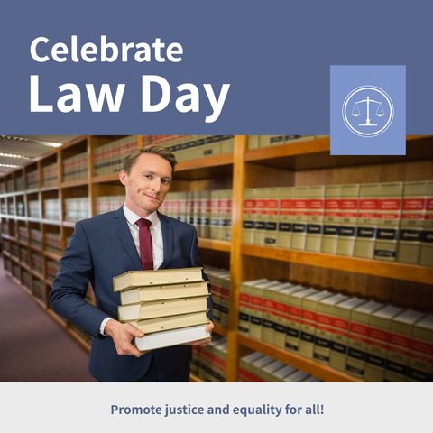 law day celebration with lawyer holding books in library - Download Free Stock Templates Pikwizard.com