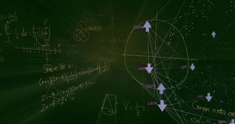 Network Diagram Overlay with Chalkboard Math Equations