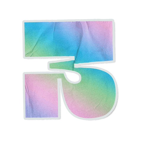 Transparent sticker number 5 pastel gradient creased paper white outline shadow