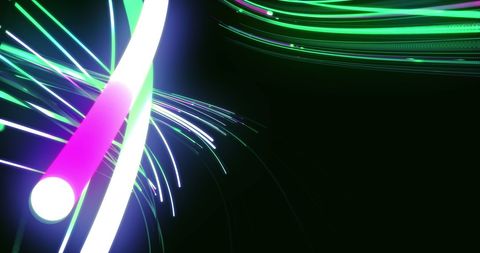 Vibrant Neon Light Trails on Black Background