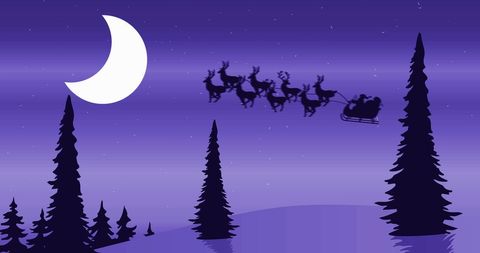 Santa Claus Flying in Sleigh Across Night Sky - Download Free Stock Images Pikwizard.com