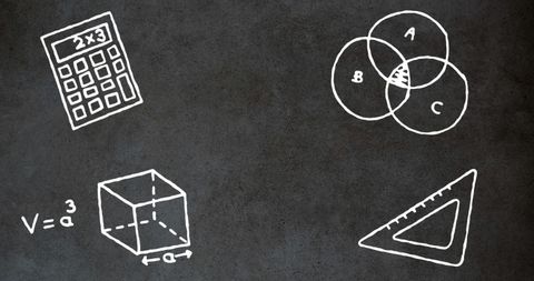 Mathematical symbols and diagrams on blackboard illustration