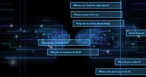 Routing Neon AI Prompt Network Dashboard Showing Futuristic Chat Boxes and Dataflow