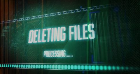 Futuristic digital interface deleting files with glowing text