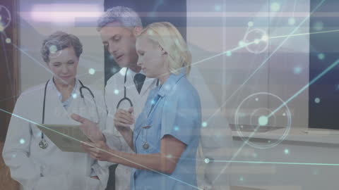 Doctors Collaborating with Digital Technology Interface