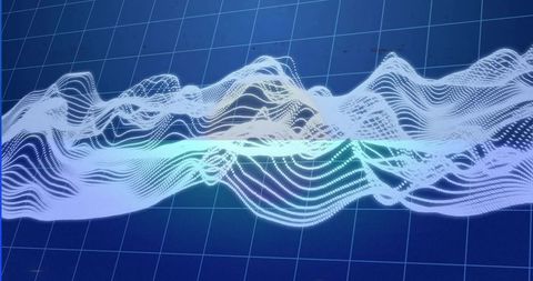 Abstract futuristic digital mesh waveform on blue grid