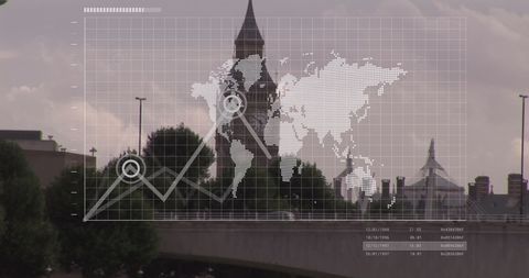 financial data overlay on london skyline with global map - Download Free Stock Images Pikwizard.com