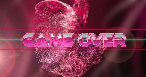 Futuristic game over screen with digital glitch effect
