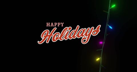 Happy Holidays Text Glowing with Colorful String Lights