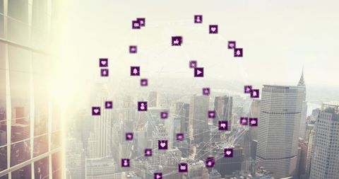Futuristic Digital Network Above Urban Skyline - Download Free Stock Images Pikwizard.com