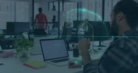 Animated Financial Data with People in Office Digital Display