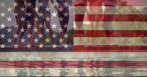 Joyful Celebration with American Flag Overlay