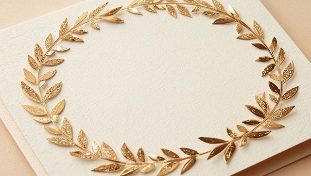Metallic Gold Laurel Wreath on Textured Ivory Cardstock with Glittered Leaves