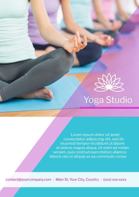 Flyer template ideal for yoga studios, retreats, and workshops aiming to promote peace and wellness. This vibrant design features meditating individuals, appealing to potential clients interested in joining relaxing and rejuvenating yoga sessions. The template includes space for contact details, making it easy for businesses to reach out to prospective students or clients. Perfect for promoting yoga classes, wellness retreats, and fitness events.