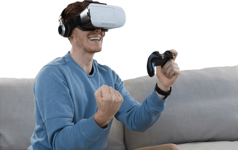 Smiling Man Experiencing Virtual Reality with Headset and Joystick on Transparent Background - Download Free Stock Videos Pikwizard.com