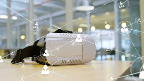 Virtual Reality Headset with Networking Concept in Modern Office