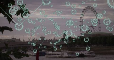 London skyline with futuristic network overlay