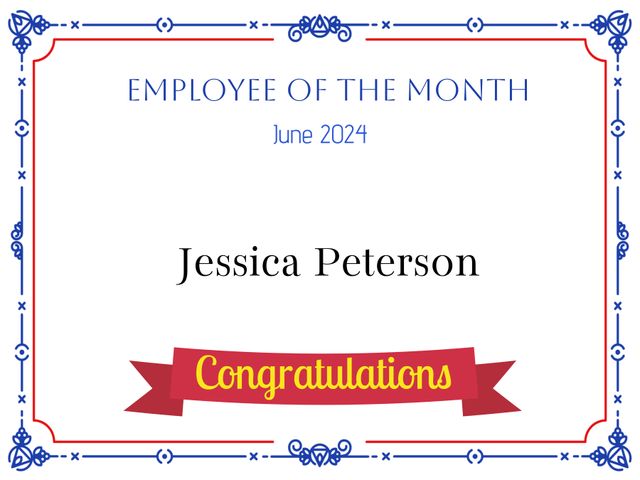 Employee of the Month Certificate Template with Decorative Border and Congratulations Banner - Download Free Stock Templates Pikwizard.com