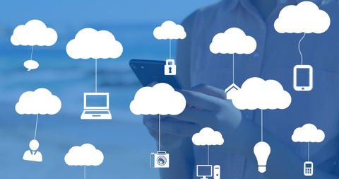 Clouds with Electronic Icons Symbolizing Cloud Computing - Download Free Stock Images Pikwizard.com