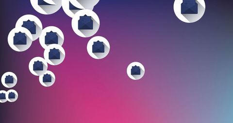 Floating email icons over gradient background concept