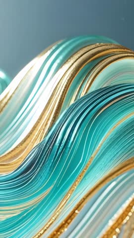 Undulating Teal and Gold Ribbons 3D Vertical Motion Loop for Luxury Abstract Backgrounds