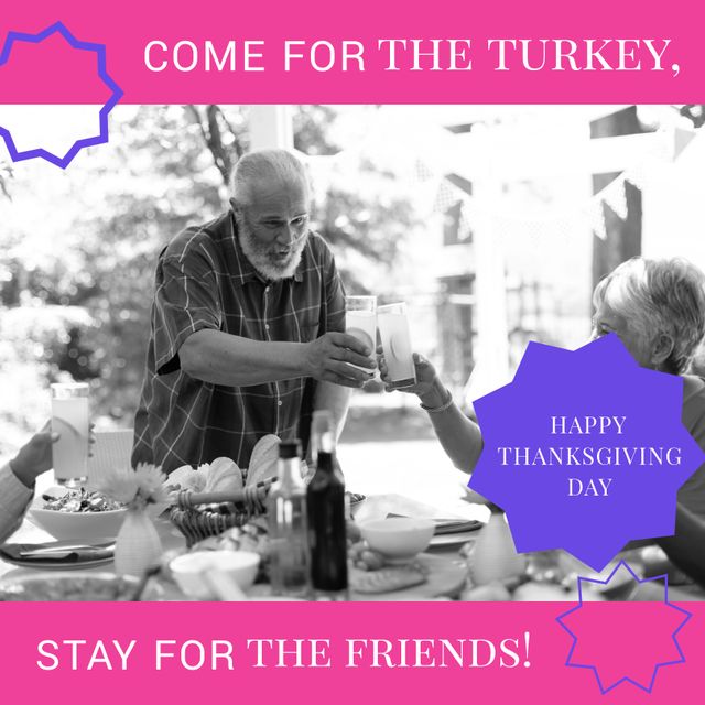 Family enjoying Thanksgiving meal outdoors. Perfect for describing family celebrations, holiday gatherings, and emphasizing the importance of unity and tradition. Ideal for use in holiday greeting cards, advertisements, and social media posts.