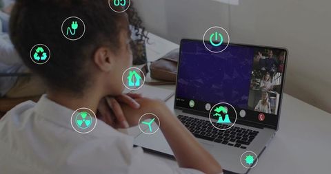 Woman Exploring Interactive Energy Solutions During Virtual Meeting