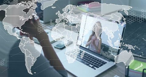 Businesswoman Video Calling with Global Network Concept Overlay