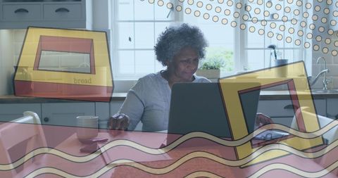 Senior Woman Engaging with Laptop Amidst Artistic Overlay - Download Free Stock Images Pikwizard.com