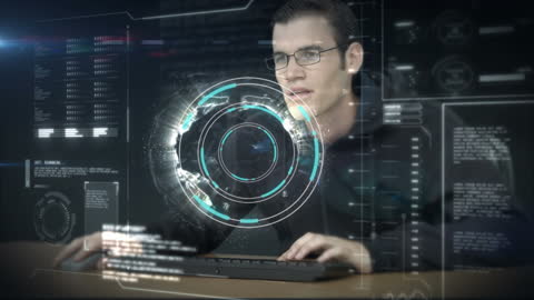 Technologist Engaged in Futuristic Digital Interface