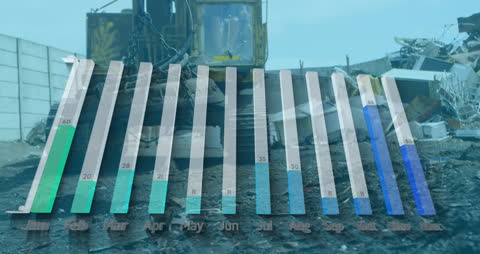 Digital Graph Displayed Over Industrial Rubbish Yard