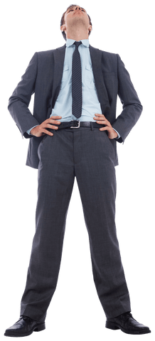 Transparent Confident Businessman Standing with Hands on Hips