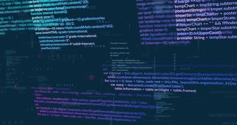 Neon code matrix glowing in cyan and purple - abstract programming interface for tech branding