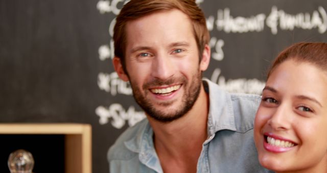 Young Man and Woman Smiling at Coffee Shop Have Fun - Download Free Stock Images Pikwizard.com