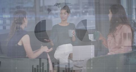 Financial Data Overlay with Business Professionals in Discussion