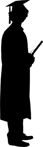 Transparent silhouette of student graduating on white background