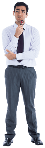 Biracial businessman thinking with glasses on transparent background