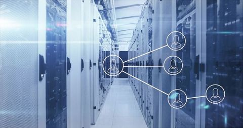 Modern data center aisle with network connectivity overlay