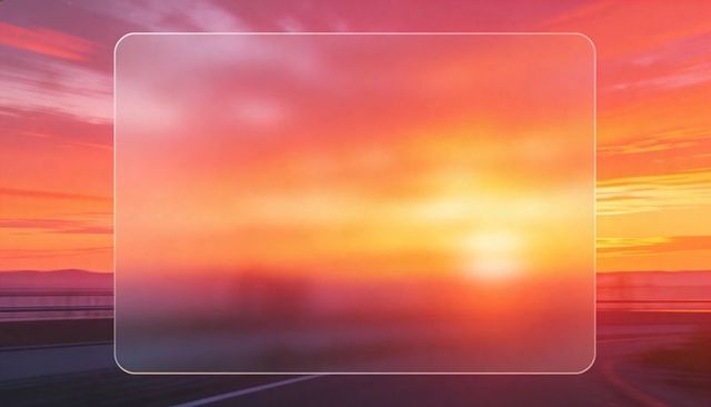 Sunset highway with frosted rounded rectangle overlay for modern ui and hero background