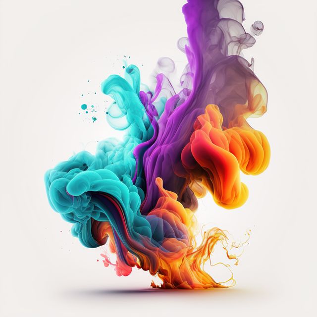 Colourful smoke trails floating on white background, created using generative ai technology. Colour, abstract background and pattern concept digitally generated image.