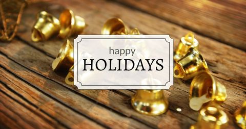 Happy Holidays Greeting with Golden Christmas Bells - Download Free Stock Images Pikwizard.com