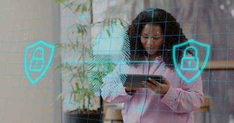 businesswoman exploring biometric fingerprint security in office - Download Free Stock Images Pikwizard.com