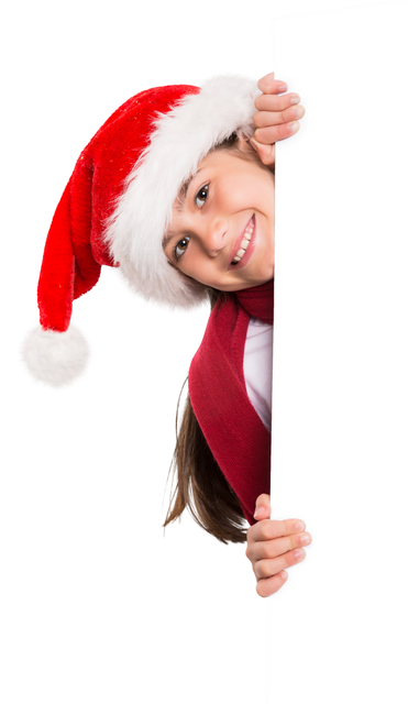 Festive Girl with Santa Hat Showing Blank Transparent Blank Sign in White Background - Download Free Stock Videos Pikwizard.com