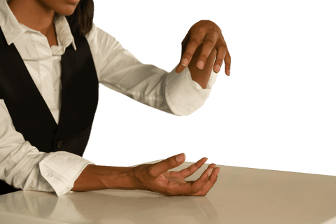 Businesswoman Gesture on Table with Transparent Background